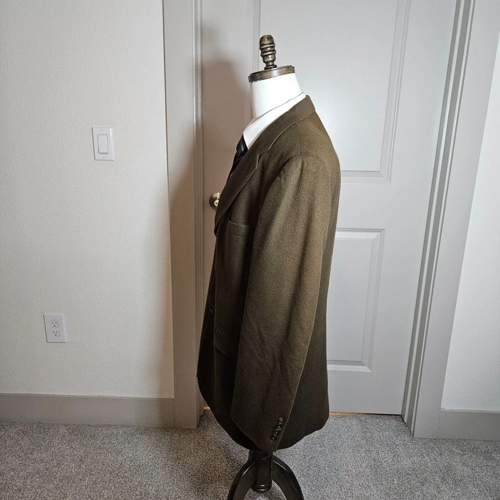 Bill Blass 44R 100% Cashmere Suit Blazer Jacket Sport Coat Men Dark‎ Olive Green